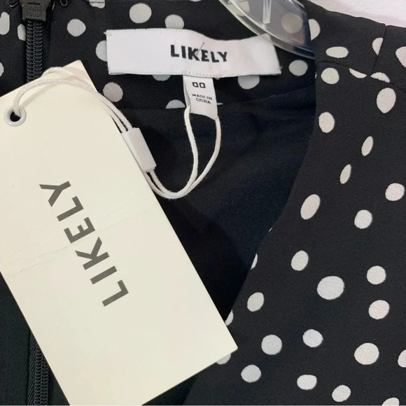 Likely Corinne Ruffle Front Polka Dot Mini Dress Black Size 00 NWT - Picture 5 of 9